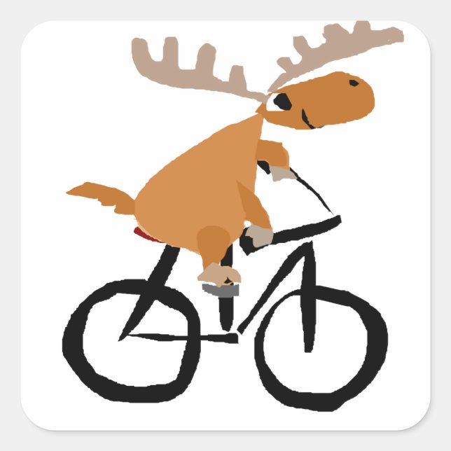 Funny Moose Riding Bicycle original art Square Sticker (Front)