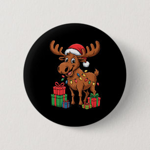 Funny Moose Santa Hat Animals Lovers Ugly Christma 6 Cm Round Badge