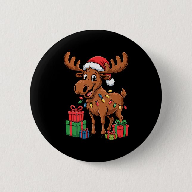 Funny Moose Santa Hat Animals Lovers Ugly Christma 6 Cm Round Badge (Front)