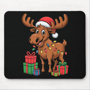 Funny Moose Santa Hat Animals Lovers Ugly Christma Mouse Mat