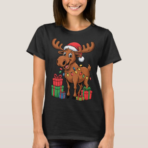 Funny Moose Santa Hat Animals Lovers Ugly Christma T-Shirt