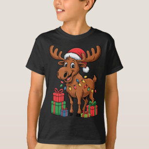Funny Moose Santa Hat Animals Lovers Ugly Christma T-Shirt