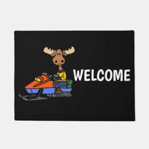 Funny Moose Snowmobiling Doormat
