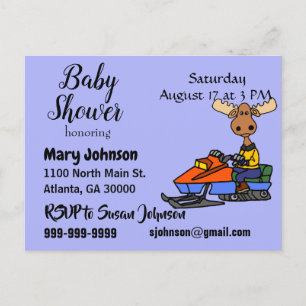 Funny Moose Snowmobiling Invitation Postcard