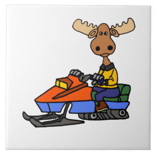 Funny Moose Snowmobiling Tile