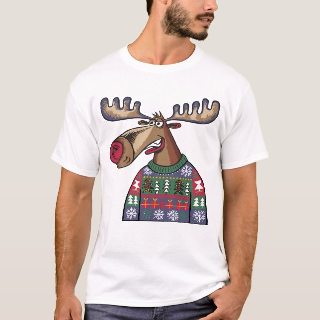 Funny Moose wearing Ugly Christmas Sweater (Front)