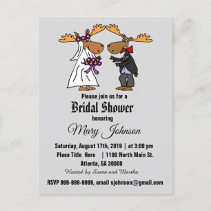 Funny Moose Wedding Cartoon Invitation Postcard