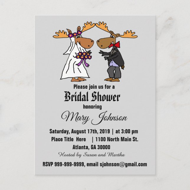 Funny Moose Wedding Cartoon Invitation Postcard (Front)