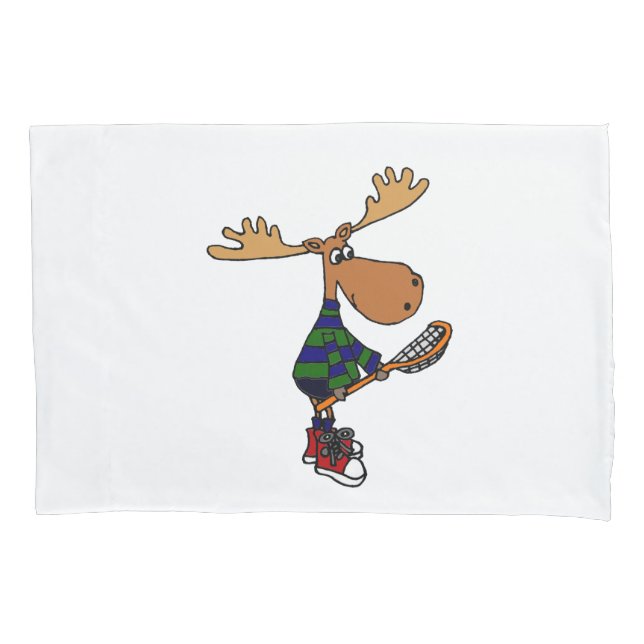 Funny Moose with Lacrosse Stick Art Pillowcase (Front)