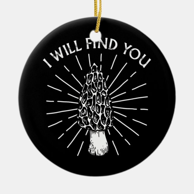 Funny Morel Mushroom Hunting Outdoor Summer Ceramic Tree Decoration (Front)