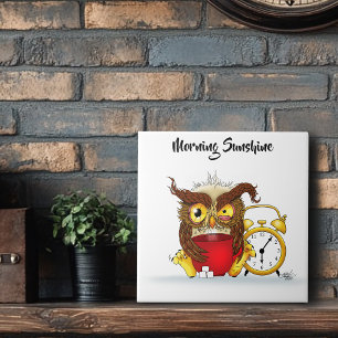 Funny Morning Cranky Owl Tile