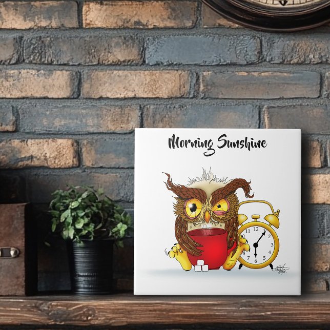 Funny Morning Cranky Owl Tile (Creator Uploaded)