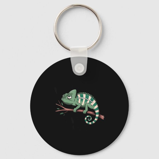 Funny Morning Person Coffee Lover Chameleon  Key Ring (Front)