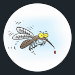 Funny mosquito cartoon classic round sticker<br><div class="desc">A funny mosquito cartoon. Add your own text for a buzz. Great for anyone familiar with the mozzie and the outdoors.</div>
