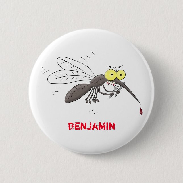 Funny mosquito insect cartoon illustration 6 cm round badge (Front)