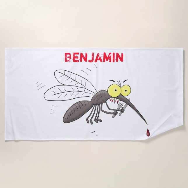 Funny mosquito insect cartoon illustration beach towel (Front)