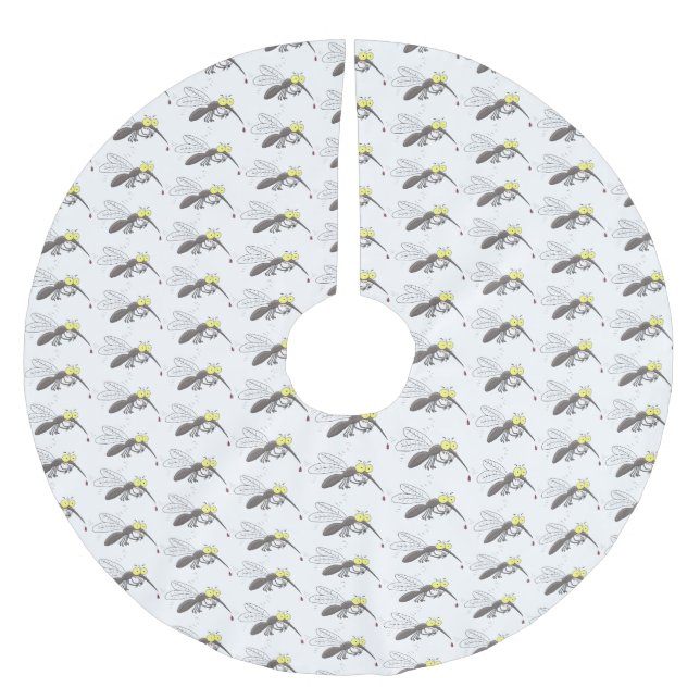 Funny mosquito insect cartoon illustration brushed polyester tree skirt (Front)