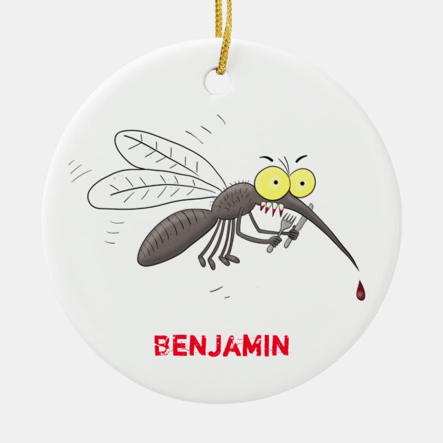 Funny mosquito insect cartoon illustration ceramic tree decoration (Front)