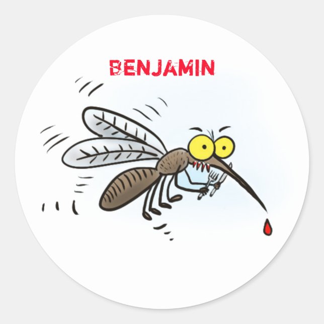 Funny mosquito insect cartoon illustration classic round sticker (Front)