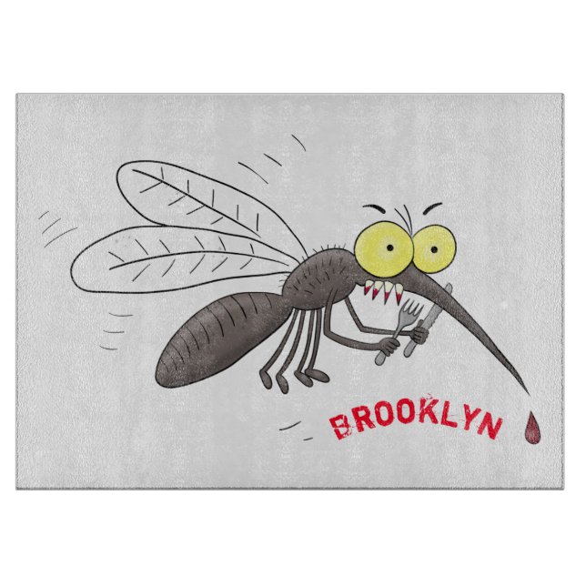 Funny mosquito insect cartoon illustration cutting board (Front)