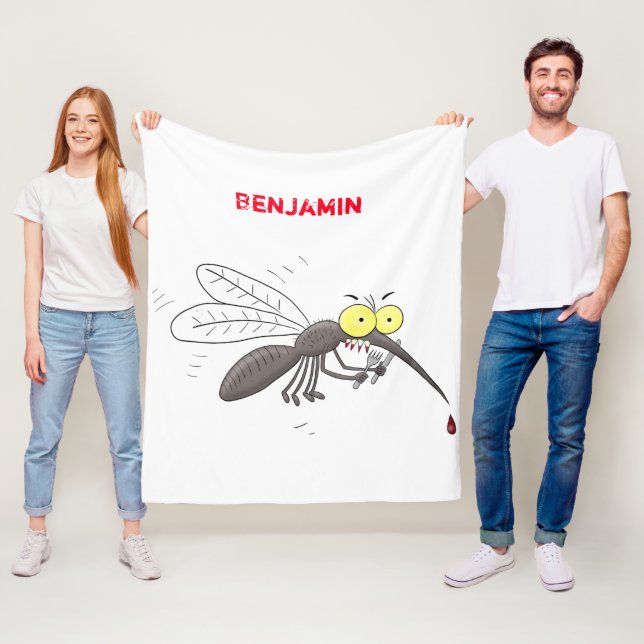 Funny mosquito insect cartoon illustration fleece blanket (In Situ)