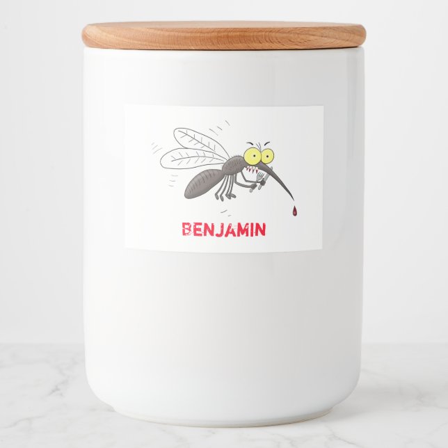 Funny mosquito insect cartoon illustration food label (Front)