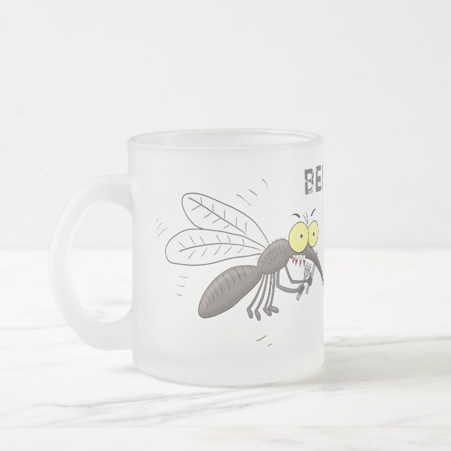 Funny mosquito insect cartoon illustration frosted glass coffee mug (Left)