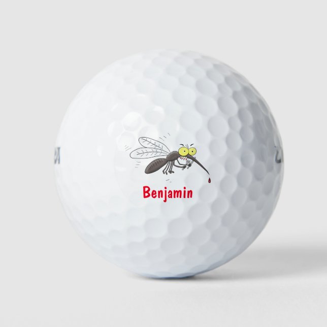 Funny mosquito insect cartoon illustration golf balls (Front)