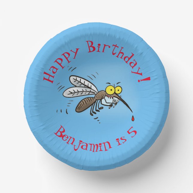 Funny mosquito insect cartoon illustration paper plate (Front)