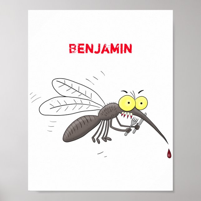 Funny mosquito insect cartoon illustration poster (Front)