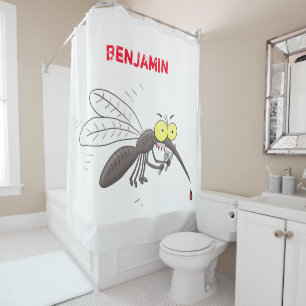 Funny mosquito insect cartoon illustration shower curtain