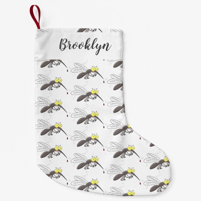 Funny mosquito insect cartoon illustration small christmas stocking (Front)