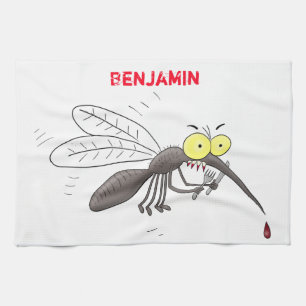 Funny mosquito insect cartoon illustration tea towel