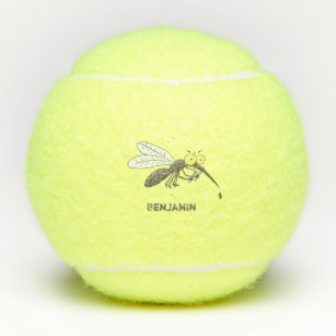 Funny mosquito insect cartoon illustration tennis balls