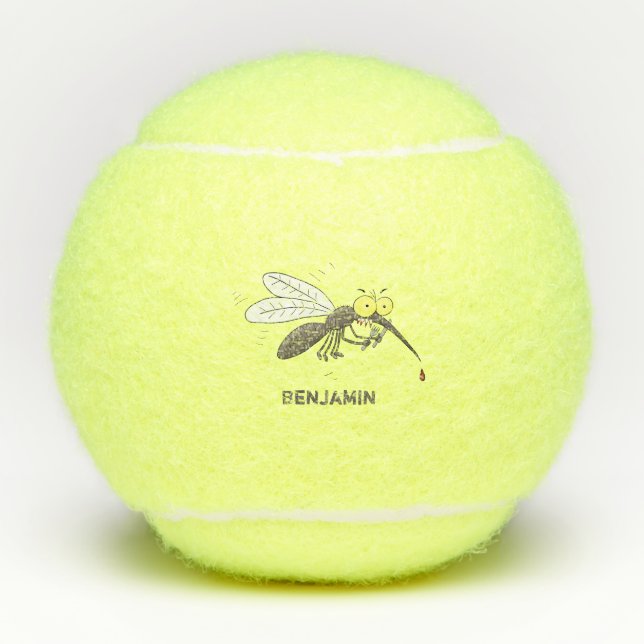 Funny mosquito insect cartoon illustration tennis balls (Front)