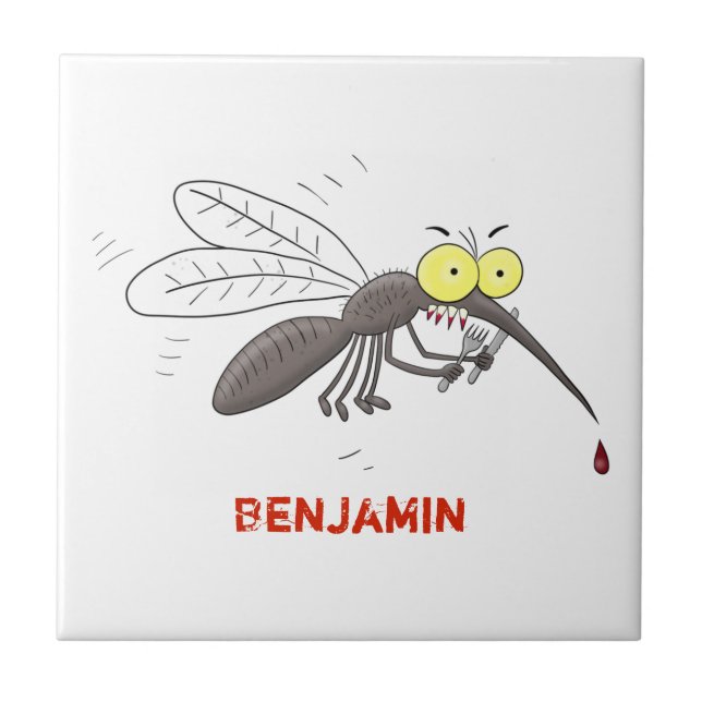 Funny mosquito insect cartoon illustration tile (Front)