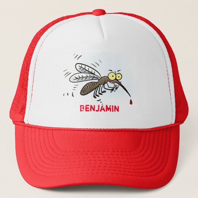 Funny mosquito insect cartoon illustration trucker hat (Front)