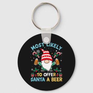 Funny Most Likely To Offer Santa A Beer Christmas  Key Ring