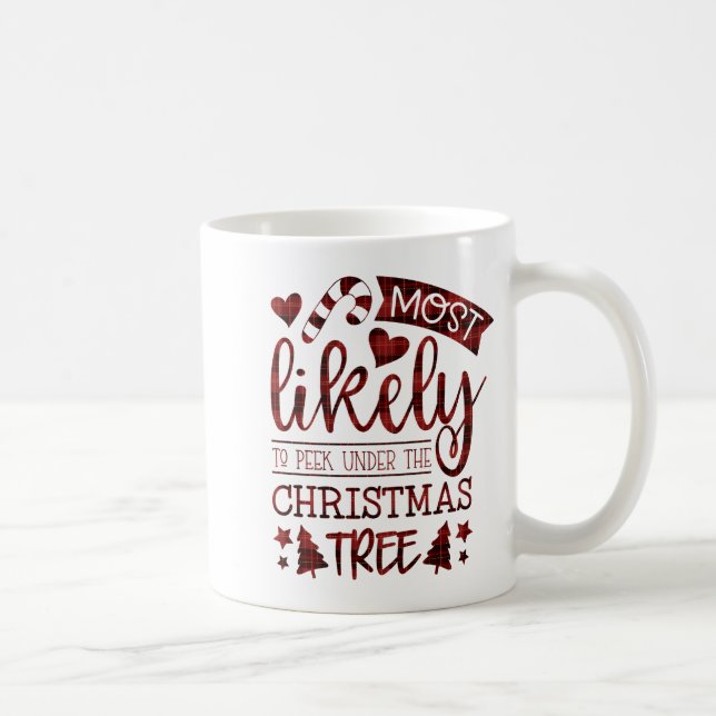 Funny Most Likely To Peek Under Christmas Tree  Coffee Mug (Right)
