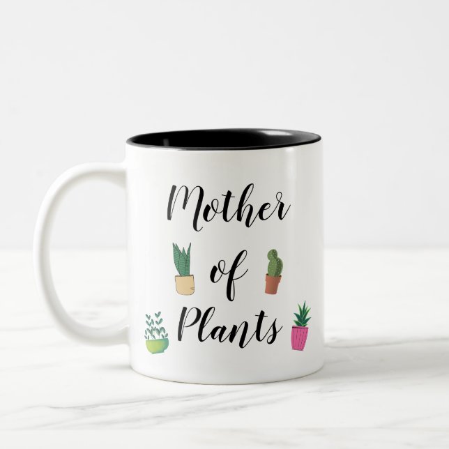 Funny Mother of Plants Plant Lady Gardener Two-Tone Coffee Mug (Left)