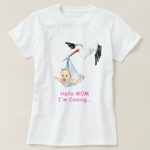 Funny Mother T-Shirt with Stork Carrying Baby