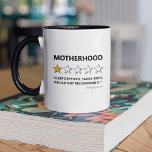 Funny Motherhood Would Not Recommend Mug<br><div class="desc">"Tackle Motherhood with a Smile: Our Lighthearted Mom Mug" - Don't let the one-star rating fool you. Our 'Motherhood' mug doesn't sugarcoat the realities of mom life, but rather celebrates them with a lighthearted twist. Despite the 'saggy body' comment and 'would not recommend it' review, this mug is a testament...</div>