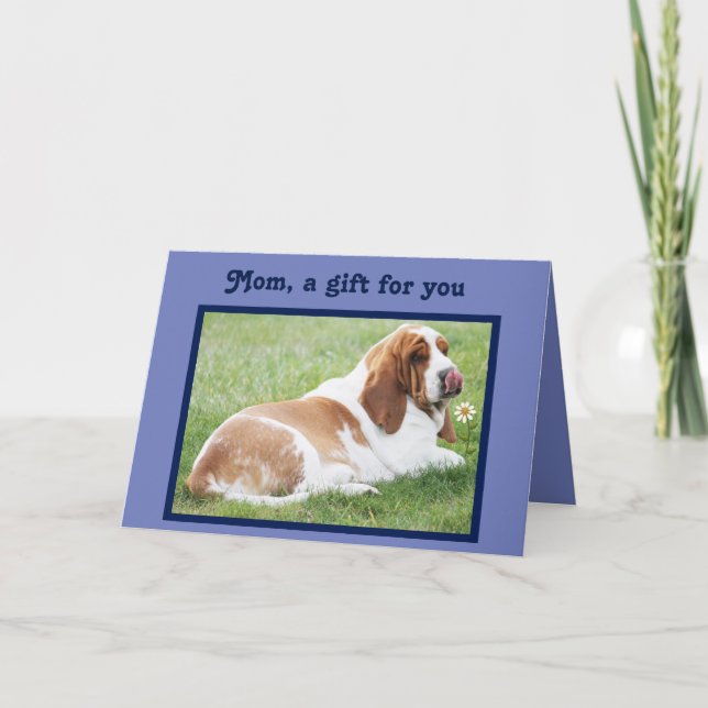 Funny Mother's Day Card w/Cute Basset Hound & Bone (Front)