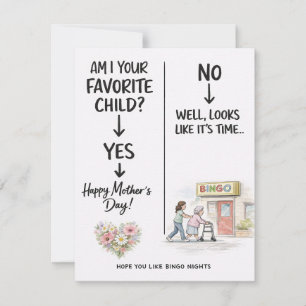 Funny Mothers Day  Favourite Child Sarcastic Gift Card