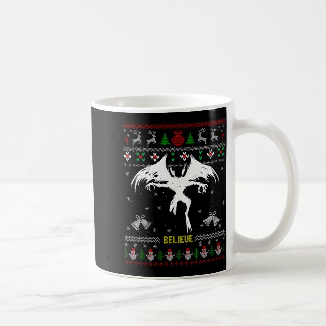 Funny Mothman Ugly Christmas Sweater Believe Crypt Coffee Mug (Right)