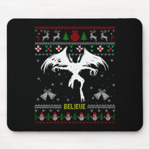 Funny Mothman Ugly Christmas Sweater Believe Crypt Mouse Mat