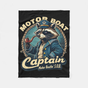 Funny Motor Boat Captain Nautical Racoon Meme Cos Fleece Blanket