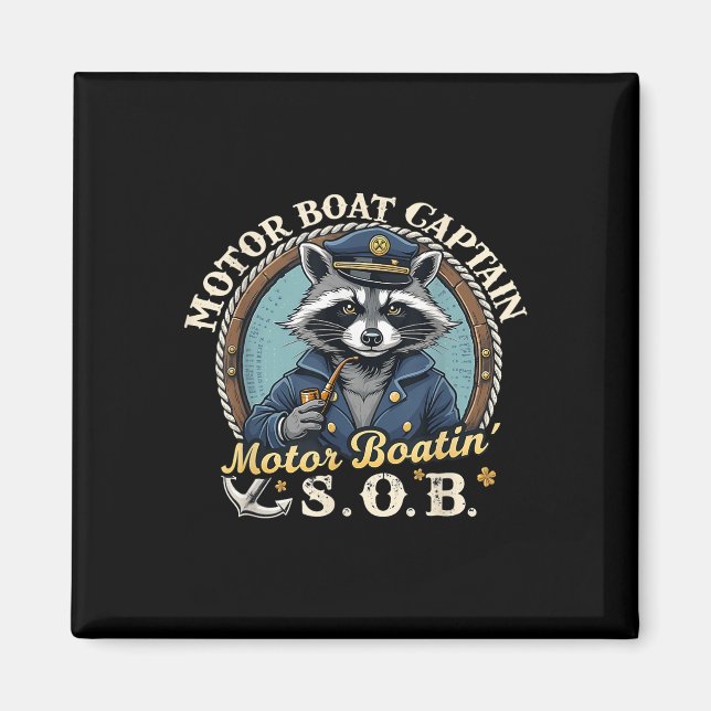 Funny Motor Boat Captain Nautical Racoon Meme Gra Magnet (Front)