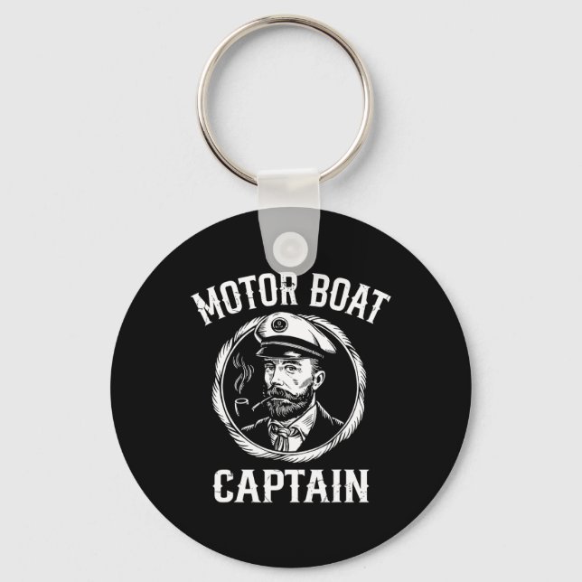 Funny Motor Boat Captain Pontoon Boating Motor Boa Key Ring (Front)
