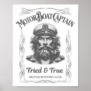 Funny Motor Boat Captain Pontoon Lake Boating Moto Poster